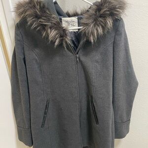 Maralyn & Me Juniors' Faux-Fur-Trim Hooded Coat Size M